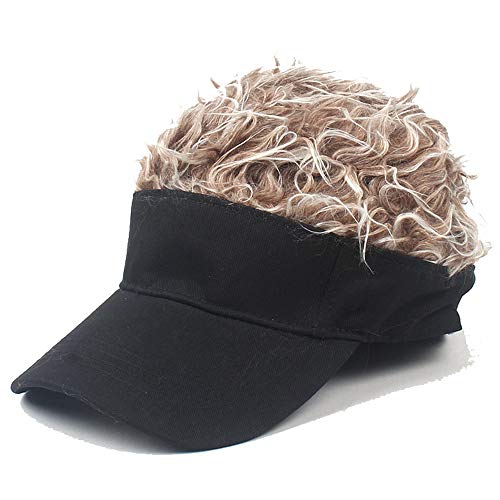 Yekeyi Fake Hair Baseball Hat With Wig Spiked Hairs Cycling Bike Bicycle Cap Fake Hair Wig Visor For Boy&Girl&Adult Black Coffee #TOP13