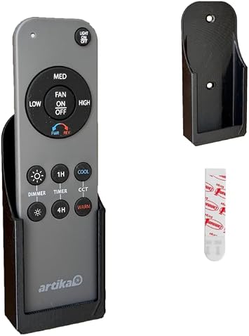 Ceiling Fan Remote Wall Mount Holder for Artika Austin, Edwin, Alton, Aiden & Darren Remote Control Custom Snug-Fit Cradle, No-Drill Adhesive Strip Included, Made in USA, Black