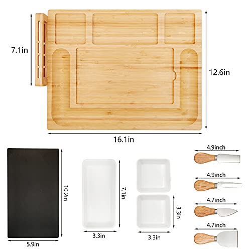 Goklmn Nature Kaasplank, karcuterie-plankset met afneembare leiplaat, kaasdienblad met 3 porseleinen borden voor… - Afbeelding 3