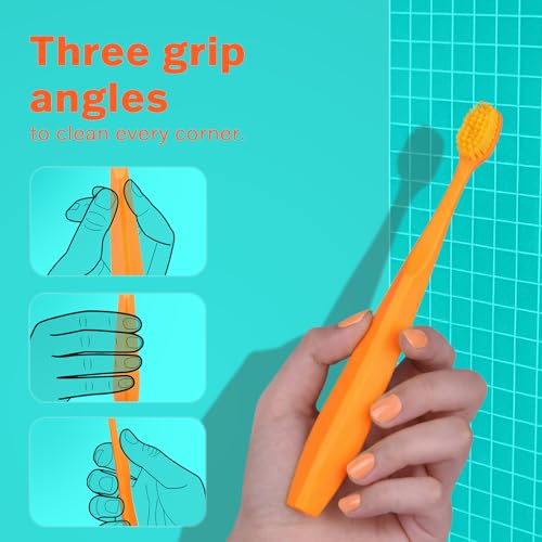 Image of Max Extra Soft Toothbrush for Adults with Sensitive Gums, Soft Bristle Toothbrushes, Wide Head for Back Teeth, Ergonomic Non-Slip Grip, BPA Free, Individually Wrapped, 4 Pack, Sunset Orange