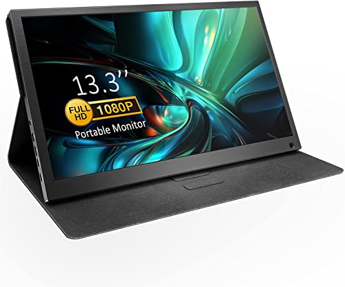 Image of Portable Monitor 13.3 Inch 1080P USB-C HDMI Ultra Slim Travel Monitor with Protective Cover & Speakers, Plug&Play External Screen for Laptop /PC /Phone /Mac
