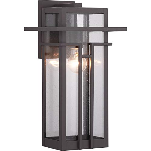 Progress Lighting Boxwood Collection 1-Light Clear Seeded Glass Craftsman Outdoor Large Wall Lantern Light Antique Bronze, 16.50x9.00x9.00