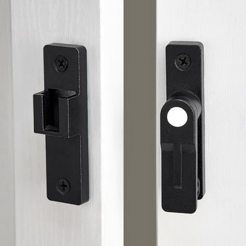 Image of Black Flip Barn Door Lock-180 Degree Barn Door Lock Privacy Security Latch - Elegant Gate Latch Hardware for Barn Doors,Gardens,Windows,Cabinets,Bathrooms,and Sliding Doors(Luminous)