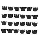 Hohopeti 24 Piezas Envoltorios de Papel Hueco Decorativos para Tartas Halloween Diseño Murciélago Negro Desechables para Cupcakes Fiesta Temática