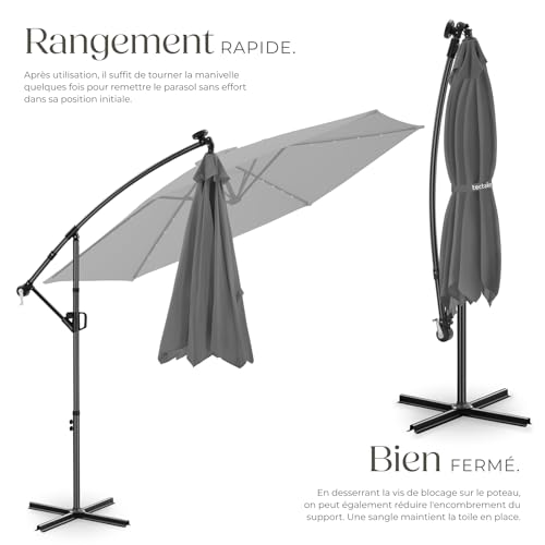 Parasol déporté 3x3m LED solaire UPF50+ TecTake
