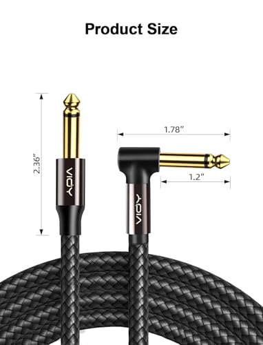 VIOY Guitar Cable 15 ft/5 M, Instrument Right Angle Cables, 6.35 mm (1/4) TS Unbalanced Mono Jack Guitar Amp Cord for Electric Guitar, Bass, Keyboard, Electric Mandolin