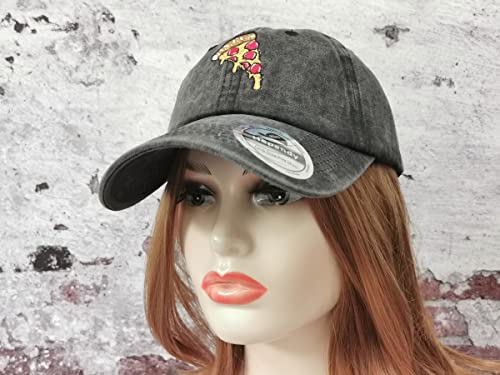 Image of Hepandy Embroidered Pizza Corn Yinyang Home Girl Ice Cream Baseball Cap | Men Women Detailed Embroidery Adjustable Metal Buckle Distressed Cotton Unisex Dad Hats Gifts for Christmas Mother's Day