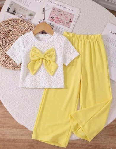 Image of TAGAS Girls Floral Printed Co-Ord Set | Half Sleeve Crop Top & Ribbed Wide Leg Palazzo Pants | Stylish Summer Outfit | Casual Wear top and pant |Set for Kids Girls