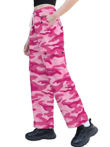 Image of Cromoncent Cargo Pants Girls & Women Parachute Pants Y2K Baggy Rave Clothes Waterproof with Pockets, 6 Years - 3XL