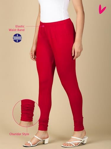 Image of Lux Cozi PYNK Solid Premium Cotton Lycra Churidar Leggings for Women | Regular Fit Elastic Waist Full Length Women Leggings | Free Size