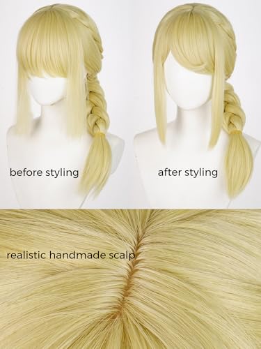 Image of Half and Half Blonde Braid Anime Pony Cosplay Wig with Side Part Bangs for Women Light Golden Braided Dragon-Hunter Costume Wigs for Halloween Party Daily