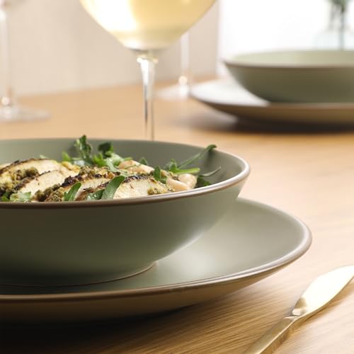 Gibson Home Chiswick House 16-Piece Stoneware Dinnerware Set, Round Plates and Bowls Set for 4, Green with Wax Relief Embossed Rim Detail, Dishwasher Safe – Dinner Plate, Salad Plate & Cereal Bowl by Gibson Home - Image 2