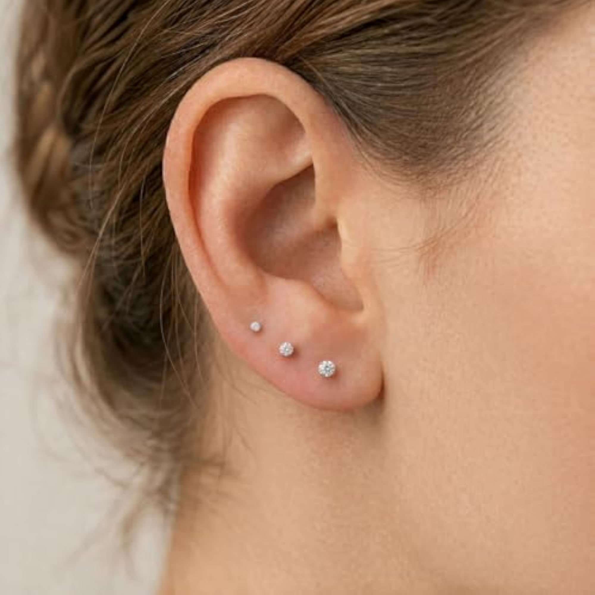 3 Pair Women's 18K Silver Plated Multi Piercing Stud Earrings