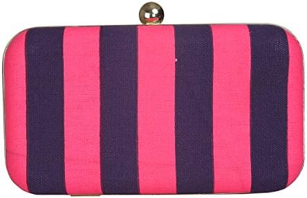 Women's Canvas Printed Casual Party Box Clutch Purse Handbag (Pink)