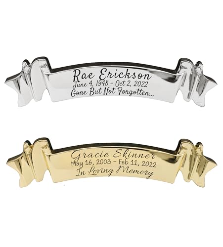 Image of Custom Engraved Ribbon Adhesive Plaque - Chain Free Urn Plate & Engraved Urns for Ashes Adult Male & Urns for Human Ashes Adult Female - Patent Pending (Scrolling Ribbon)