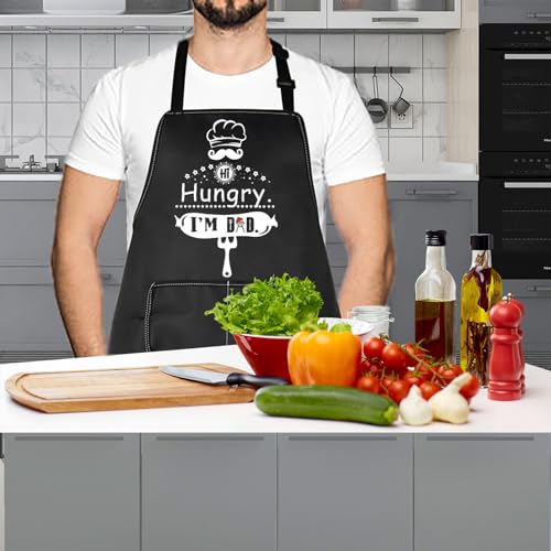 LEVLO Father BBQ Grilling Gift Hi Hungry I'm DAD Apron Dad Joke Father's Day Adjustable Apron with Pocket (Hi Hungry) by LEVLO - Used condition - Image 6