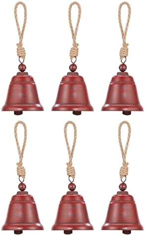 Emadgift 6 Pack Antique Red Christmas Jingle Bells,Liberty Bells,Vintage Bells,Metal Craft Bells with Jute Rope for Home Décor,Holiday Tree,Chiristmas Wreath,Wall,Window Hanging Ornament for DIY