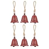 Emadgift 6 Pack Antique Red Christmas Jingle Bells,Liberty Bells,Vintage Bells,Metal Craft Bells wit