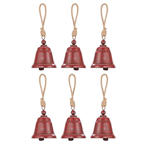 Emadgift 6 Pack Antique Red Christmas Jingle Bells,Liberty Bells,Vintage Bells,Metal Craft Bells With Jute Rope For Home Décor,Holiday Tree,Chiristmas Wreath,Wall,Window Hanging Ornament For Diy #TOP3