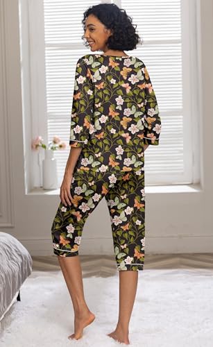 Image of PrinStory Womens Pajama Sets Capri Pjs Soft Lounge Sets XS-4XL