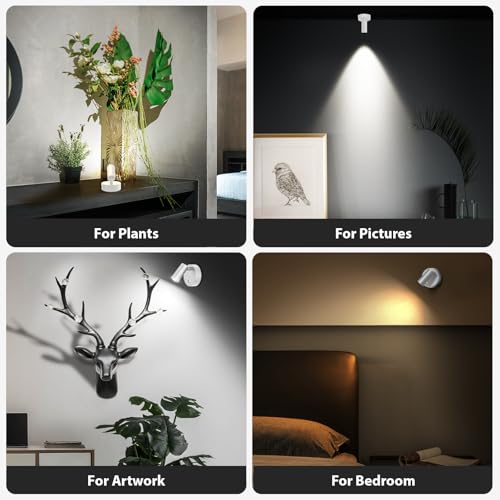 Image of Olafus LED Wireless Spotlight Indoor, Rechargeable Battery Uplighting Indoor with Remote & Timer, 3CCT Picture Lights for Wall, Mini Art Accent Light for Plants, Artwork, Painting, White