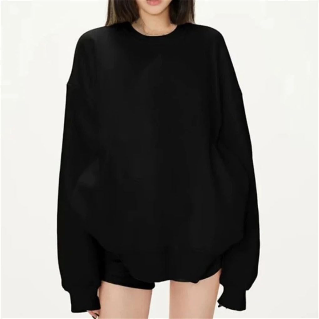 Luźna para styl okrągły dekolt bluza z długim rękawem jednolity kolor para topy podstawowe streetwear