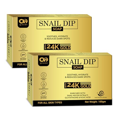 CO LUXURY Snail Mucin Extract | Glutathione & Kojic Acid Soap | Ghar Ka Soap | Skin Hydrates & Reduce Dark Spots | Skin Brightening Soap with 24k Gold Dust | Soaps for Bath - Pack of 2