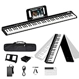 TERENCE Digital Piano 88 Key Weighted Keyboard, Full Size Folding Piano Keyboard with Four Units Speaker System, Music Stand, and Sustain Pedal, Portable Folding Piano Gift Teaching for Beginners