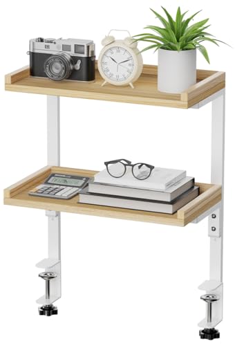 Klemmregal Schreibtisch Regalaufsatz mit 2 Ebenen, 31.8 cm Lange Tischregal für Oberseite und Unterseite, Schreibtisch Aufsatzregal Organizer, Regal Klein für Schreibtisch Büro Gaming Zubehör (Weiß)