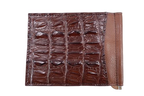 Genuine Crocodile Tail Skin Money Clip Slim Bifold Wallet (Mahogany Brown)3