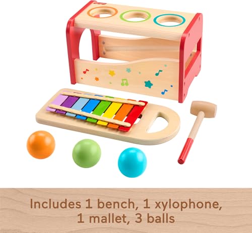 Fisher-Price Wood Toddler Toy Pound & Tap Bench Xylophone, 6-Piece Wooden Musical Activity for Preschool Kids Ages 18+ Months - image 5