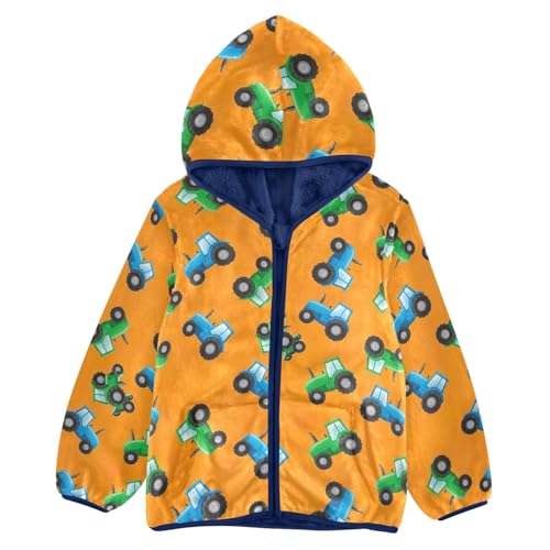 CHIFIGNO Cartoon Tractors Orange Toddler Winter Coat, Boy Fleece Zip up Jacket Warm for Fall Winter Spring 3T