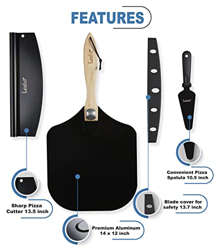 Leafor Pizza Peel, Pizza Cutter With Cover And Pizza Spatula. Pizza Paddle Foldable, Premium Aluminum, Black, Easy To Store - Easy To Clean. Pizza Oven Accesories For Home And Outdoor. Pizza Peel Set #TOP1
