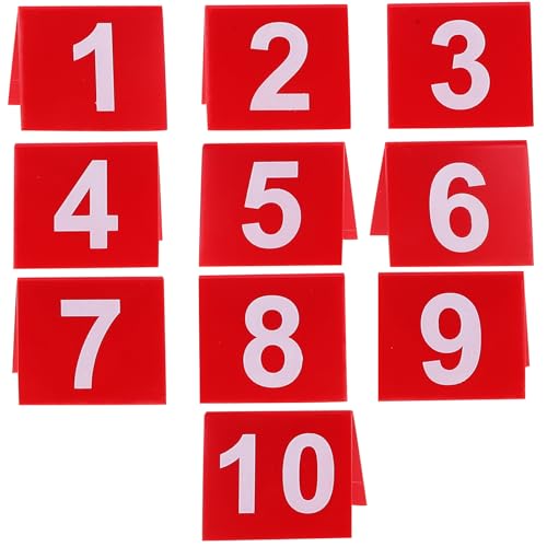 LOGOFUN 10PCS Double Sided Acrylic Table Number Cards Red White 1-10 Evidence Markers for Restaurant Office Hotel Detective Scene Supplies - 55x63mm