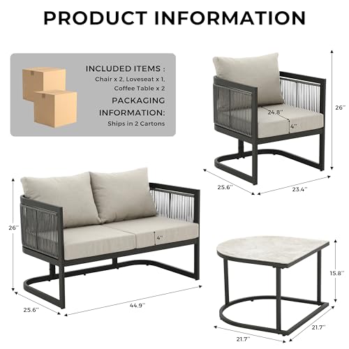 Image of GREEN MORE 5 Piece Patio Furniture Set,Outdoor Patio Conversation Set with Removable Extra Thick Cushions & Convertible Coffee Table, Modern Metal Outdoor Furniture for Porch, Backyard,Balcony, Deck
