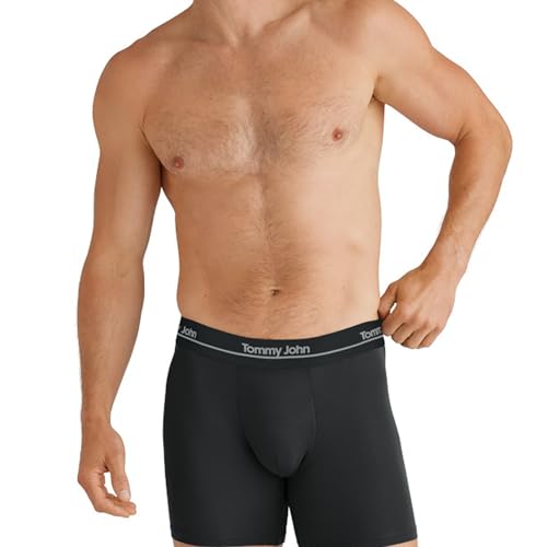 Tommy John Men's Luxe Boxer Briefs Underwear - 6" 3-Pack, Viscose Derived From Bamboo, Stay-Put Waistband & Support Pouch (Black, Medium)2