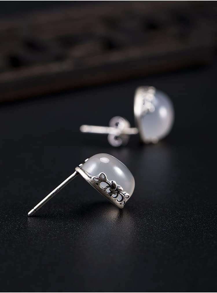 LOKILOKI Silver 925 Jewelry Chalcedony Stud Earrings for Women Ins Cold Style Handmade Premium Sterling Silver Vintage Earrings image 3