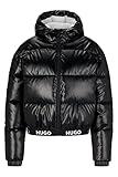 HUGO Damen Faryne-1 Regular-Fit Jacke mit Kapuze und Logo am Bund Schwarz M