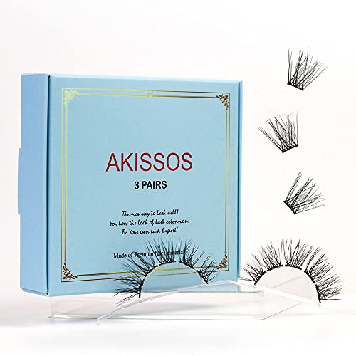 Akissos DIY Wimpernverlängerungsset Natürliche Cluster-Wimpern Falsche Wimpern Natur C Locken-Set 3 Paare 30 Cluster 3D-Effekt Kleber Bonded Band Individueller Wimpernmix Faux Mink Cover