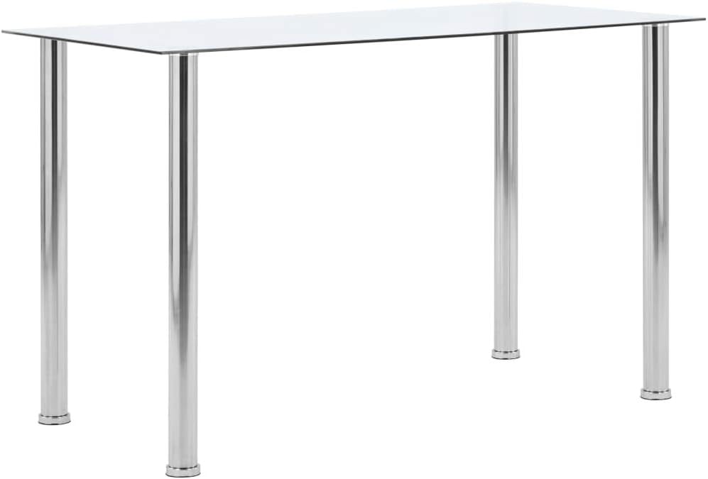 vidaXL Modern Rectangular Dining Table Transparent Tempered Glass Steel Frame Indoor Outdoor Use Seats 6 Perfect for Room Kitchen Grey Tables Dinner
