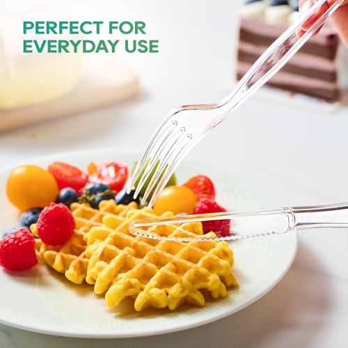 FOCUSLINE 360 Count Clear Plastic Silverware, 120 Forks, Knives and Spoons Each, BPA-Free, Heavy Duty Disposable Cutlery Set, Premium Disposable Flatware Plastic Utensils for Party Everyday Use - Thumbnail 6