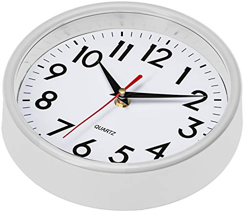 Image of Bernhard Products White Wall Clock 8 Inch Retro Kitchen Silent Non-Ticking Quality Quartz Battery Operated Clock for Home /Office /Classroom /Bathroom /Nursery Room Easy to Read