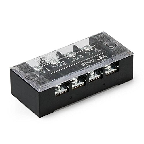 Samidea 8Pcs/ 4 Sets 4 Positions Dual Row 600V 25A Screw Pure Copper Terminal Strip Blocks With Cover + 400V 25A 4 Positions Pre-Insulated Terminal Barrier Strip #TOP5