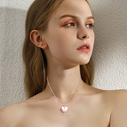 BUKEQILA Damen Mädchen Kette Foto Herz Medaillon 2 Foto Bilder Amulett Edelstahl Anhänger Fotoanhänger Halskette Super Geschenk für Paar Pärchen Geliebte Mutter Tochter