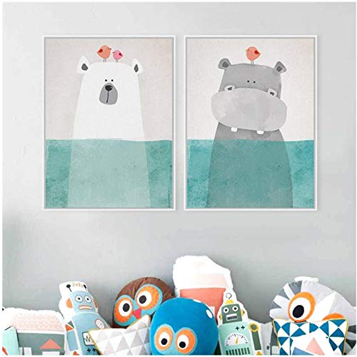 Peinture Toile Autocollant Mur Art Ours Hippo Oiseau Impression HD Moderne No Frame
