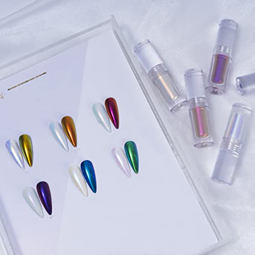 Dshijie 6 Color Chrome Liquid Nail Powder Aurora Metallic Chameleon Mirror Effect Pigment Chrome Iridescent Nail Art Glitter Mermaid Pearl Glitter For Nail Polish Kits Nail Art Accessories (Aurora) #TOP3
