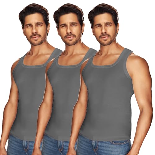 Image of sporto Macho Men's Vest | 100% Combed Cotton | U Neck Sleeveless Innerwear | Soft Hand Feel Comfort Fit | Good Absorbency | Everyday Wear | Color May Vary (Pack of 3)