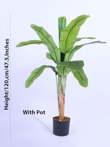 Image of ARICK DECOR 4Ft Artificial Bird of Paradise Plant in Pot, 4ft Realistic Faux Banana Leaf Tree for Home Office Decor, Living Room & Balcony, Green