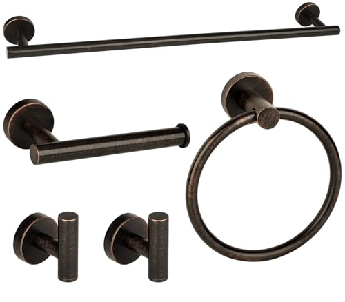 Ntipox Oil Rubbed Bronze Bathroom Hardware Accessories Set 5 Piece Stainless Steel Towel Bar Set 24 Inch Toilet Paper Holder Towel Ring Holder Towel Rack Set Brushed Bronze Bathroom Accessories Kit