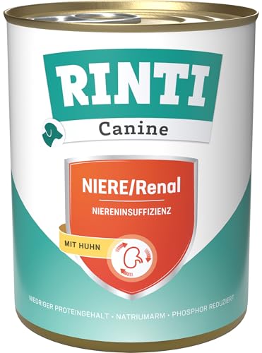 RINTI - Canine NIERE/Renal | Diät Nassfutter für ausgewachsene Hunde zur Unterstützung der Nierenfunktion. Alleinfutter mit reduziertem Natrium- und Phosphorgehalt in der Dose | 6x800g Huhn